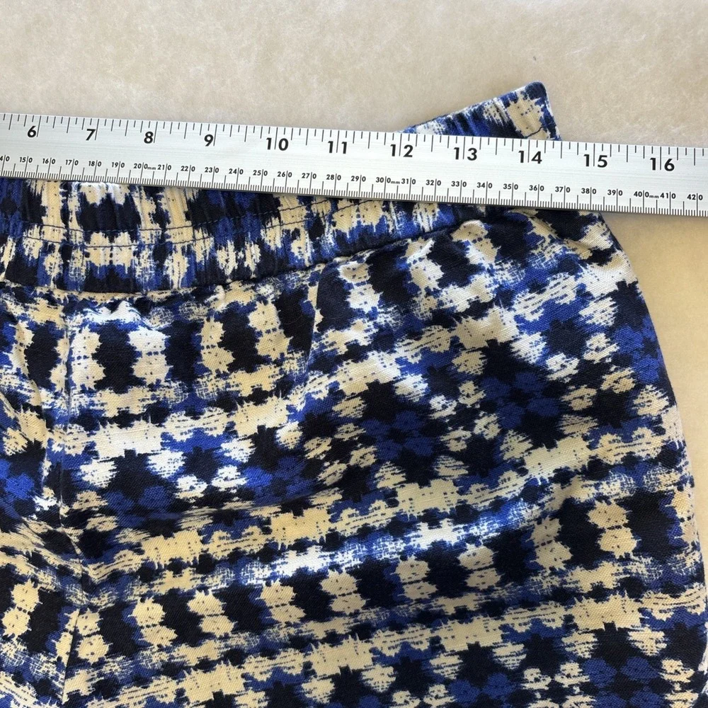 J. Crew Tie Dye Blue Linen Elastic High Waisted Shorts 6 Pockets